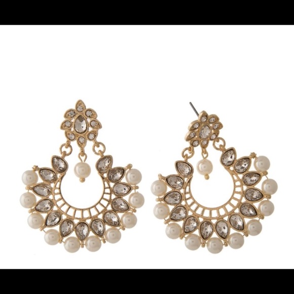 Gold and Pearl Statement Earrings - Picture 2 of 6